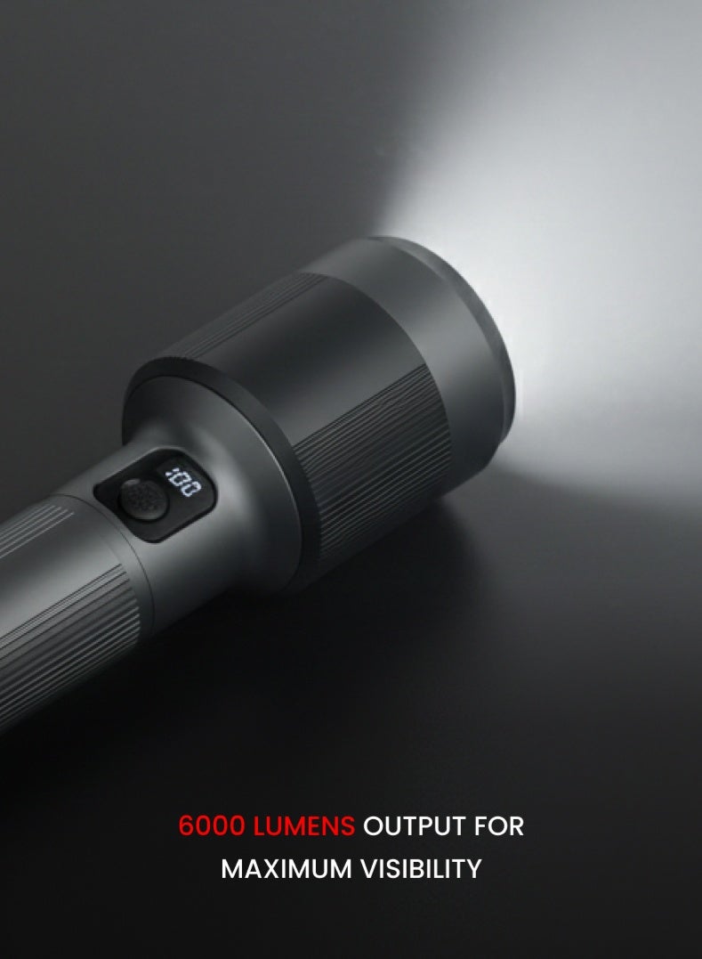 أوجيرا كشاف LED قابل لإعادة الشحن | إضاءة ليزر عالية القدرة 100 واط | سطوع 6000 لومن | مدى إضاءة طويل 6000 متر | شحن USB Type-C | مقاوم للماء IPX7 | خاصية الزوم ووضع SOS للطوارئ | ضمان سنتين | OG1019SL | أسود - Image 3